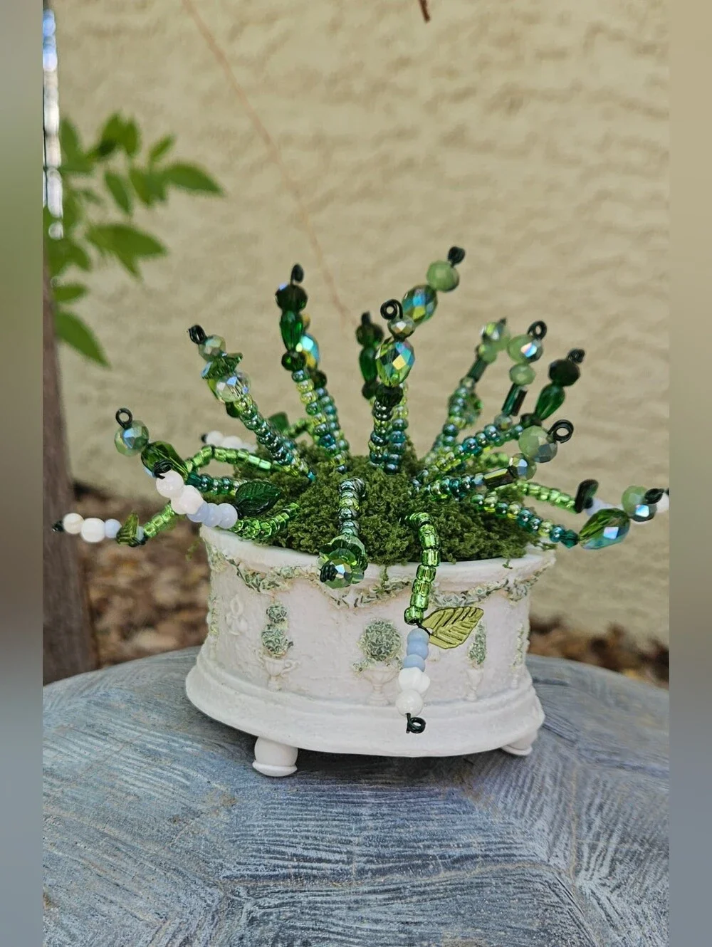 Handmade green beaded